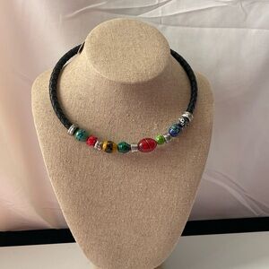 Chico's Black Necklace with Multicolor Beads and Silver Accents